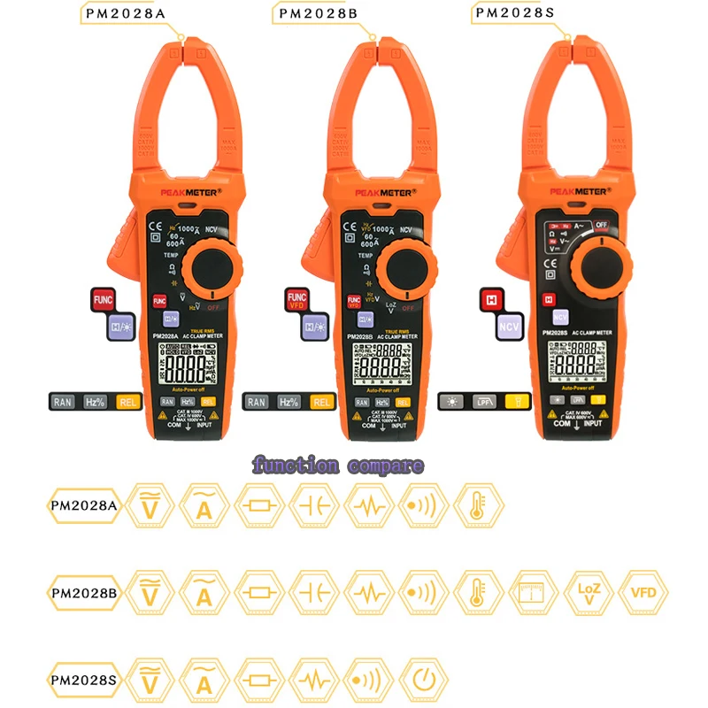 PEAKMETER PM2028A/PM2028B/PM2028S 6000 counts Clamp Multimeter Ture RMS AC1000A Digital Current Voltage Meter Multimeter