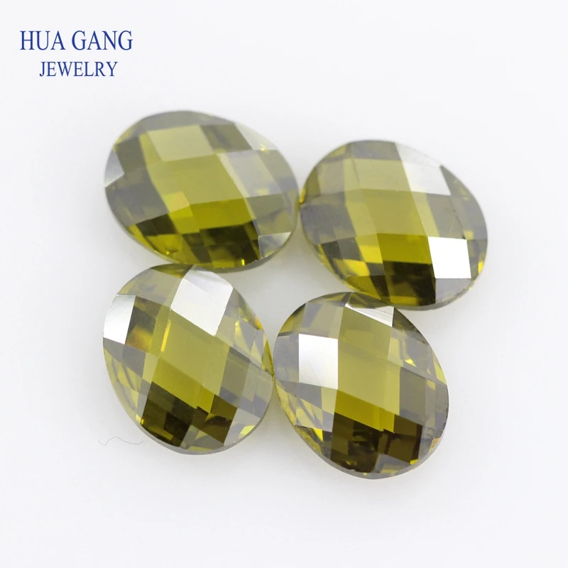 Peridot CZ Stone Oval Shape Double Checkerboard Synthetic Gems Cubic Zirconia For Jewelry Size 3x5~13x18mm