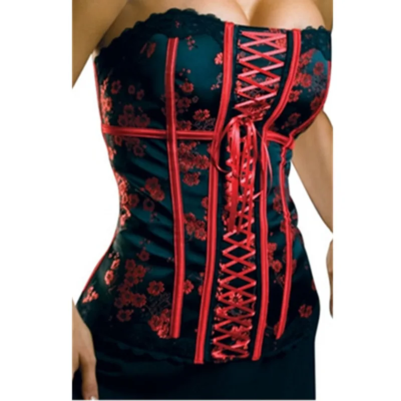 

Best Charming Brocade Pattern corset plus size 2016 red flower black lace corset hot sale waist trainer corset