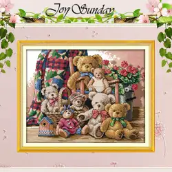 Bear Family Patterns Counted Cross Stitch Set DIY 11CT 14CT 16CT Stamped DMC Cross-stitch Kit Embroidery Needlework Home Decor