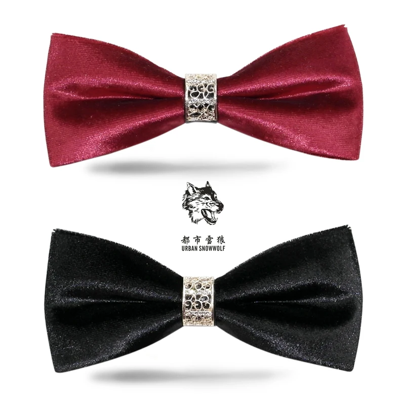 New Free Shipping fashion Men's male noble metal pattern retro diamond drill boutique wedding groom wine velvet bow tie ON SALE