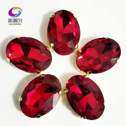 Golden Bottom Oval Shape Red Color Glass Crystal Rhinestones, Used for Needlework, Diy/Clothing Sewing Accessories, TYG07