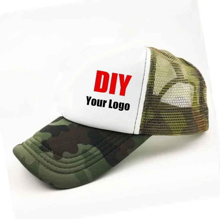 New DIY Custom LOGO Mesh Trucker Hats Breathable Patchwork Camo Army Green Baseball Caps Print Logo Snapback Hats