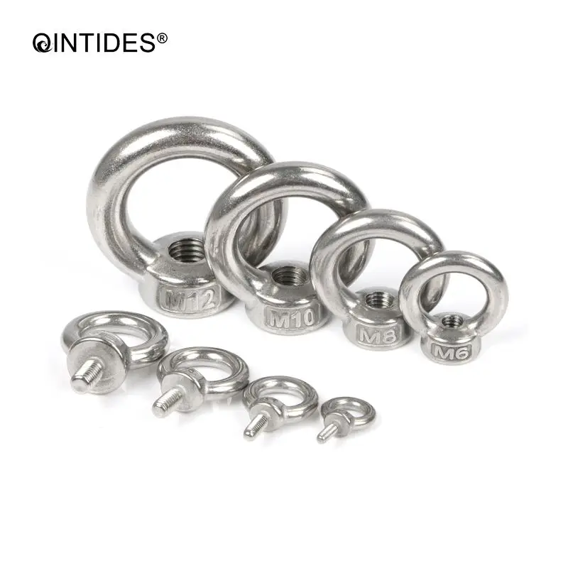 QINTIDES M12 M14 M16 M18 M20 Porcas de elevação e parafusos oculares Anel de aço inoxidável Porca de anel