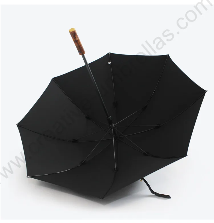 750T Nylon memory cloth Taiwan Formosa rattan wooden business umbrella anti-thunder fiberglass aluminium straight bamboo parasol