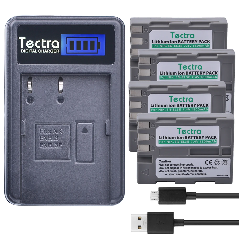 

Tectra 4pcs EN-EL3e ENEL3e Li-ion Camera Battery + LCD USB Charger for Nikon D50 D70 D70s D80 D90 D100 D200 D300 D300S