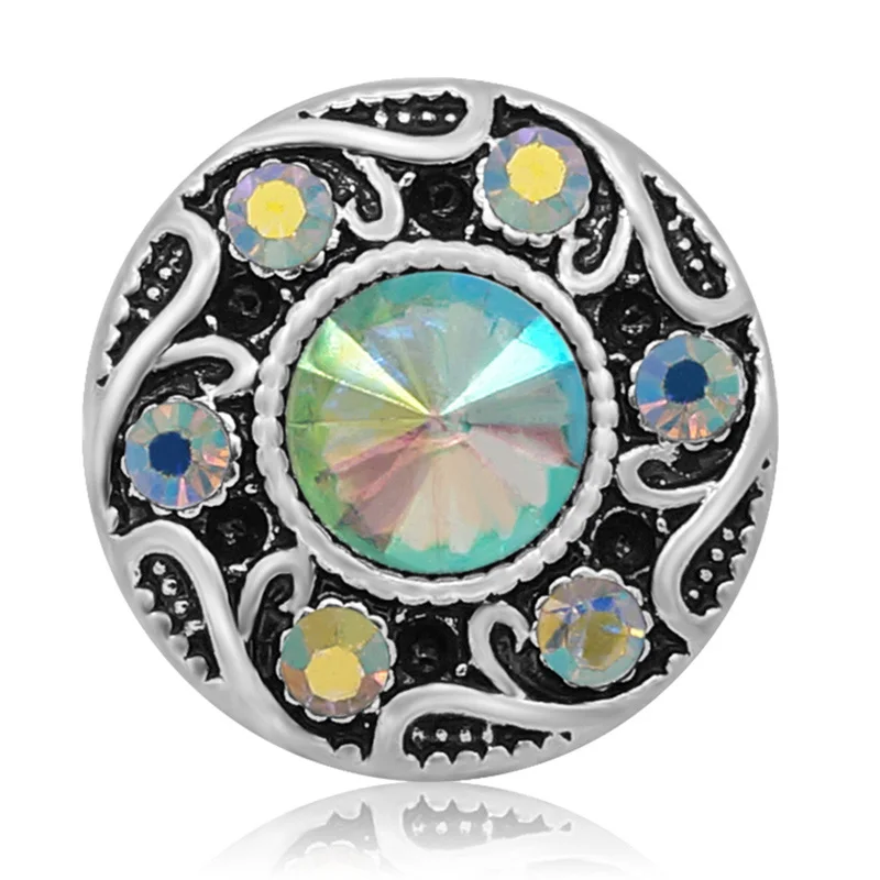 New Beauty elegant pattern rhinestone Metal 18mm snap buttons KZ3196 for DIY snap jewelry charm fittings wholesale