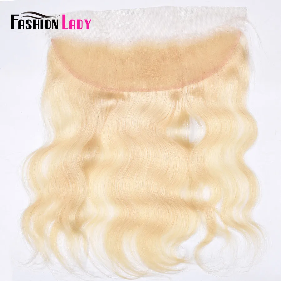 Fashion Lady-extensiones de pelo peruano Remy, mechones de pelo rubio platino con 100% de cabello humano Frtonal, 3 mechones con cierre Frontal de encaje