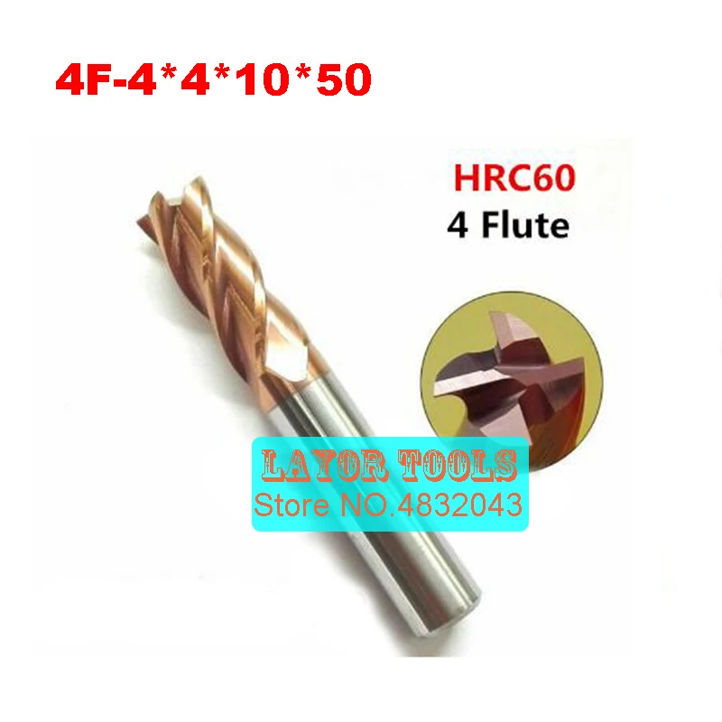 

4f-4.0*4*10*50,hrc60,material Carbide Square Flatted End Mill four 4 flute 4mm coating nano use for High-speed milling machine