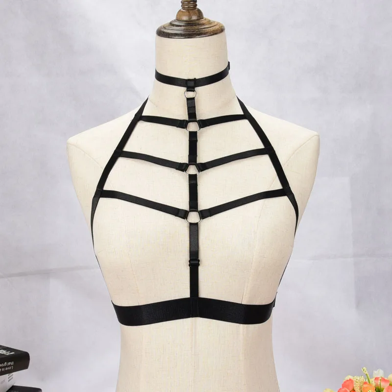 

JLX.HARNESS Goth Body Harness Cage Sexy Lingerie Black Elastic Adjust Tops Halter Bondage Bra Fetish Erotic Body Harness belts