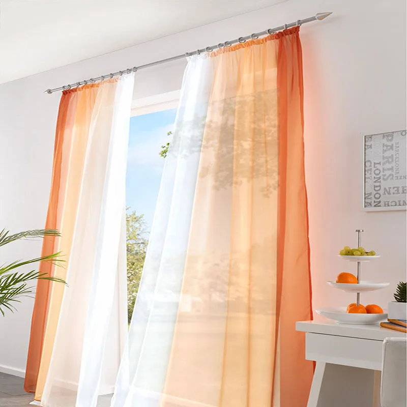 2Pieces Colorful Curtain Orange Gradient Tulle Curtains For Living Room Bedroom Kitchen Sheer Drapes Home Decor Custom Cortinas