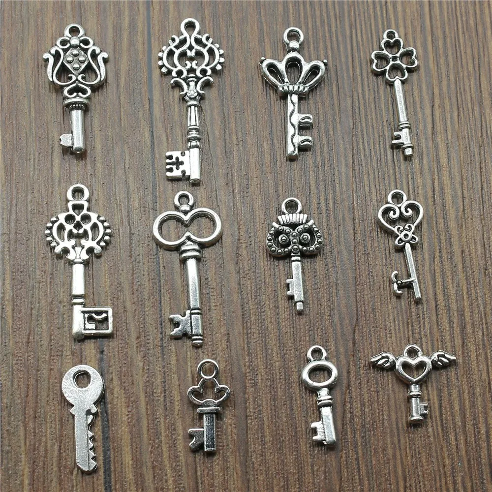 20pcs Key Charms Pendant Antique Silver Color Vintage Key Charm Pendants Jewelry Accessories DIY Retro Key Charms