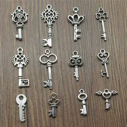 20pcs Key Charms Pendant Antique Silver Color Vintage Key Charm Pendants Jewelry Accessories DIY Retro Key Charms