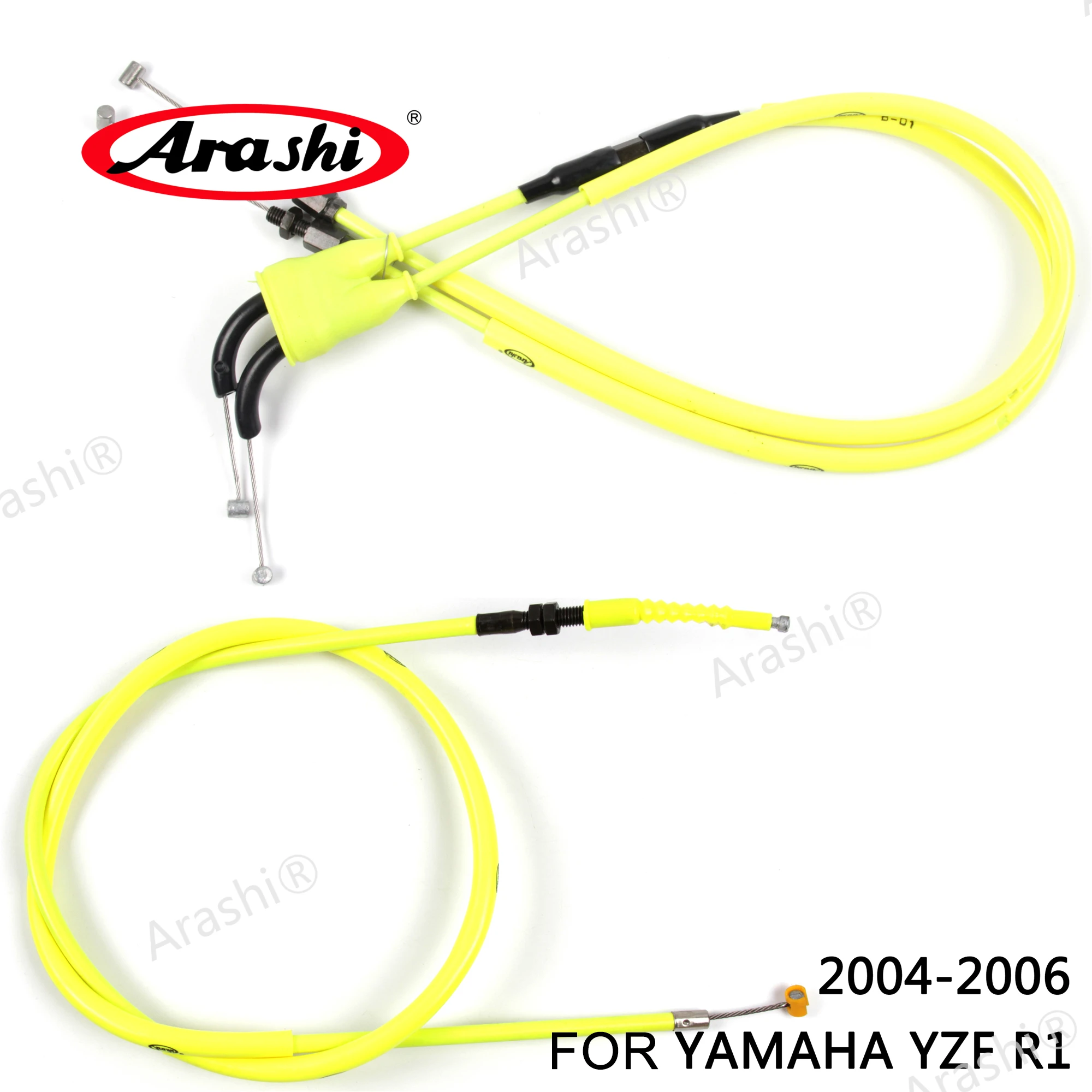 Arashi Motorcycle Accessories Throttle & Clutch Cables Stainless Lines Wires for YAMAHA YZF R1 2004 2005 2006 YZF-R1 YZFR1 1 Set