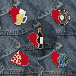 Enamel Pin set Broken Heart Wine Bottle Earth CD Pizza Beer Creative Brooch and Pins Clothing Accessories Cartoon Badge Jewelry