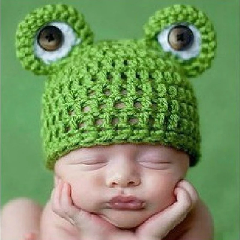 Frog Baby Newborn Hat Autumn Winter Knitted Crochet Infant Photography Hat Props Pictures Accessories