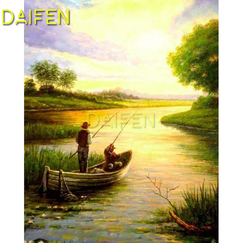 5D DIY Diamond embroidery Full Round Diamond mosaic Full Square Diamond painting Cross stitch river boat fishing sunset