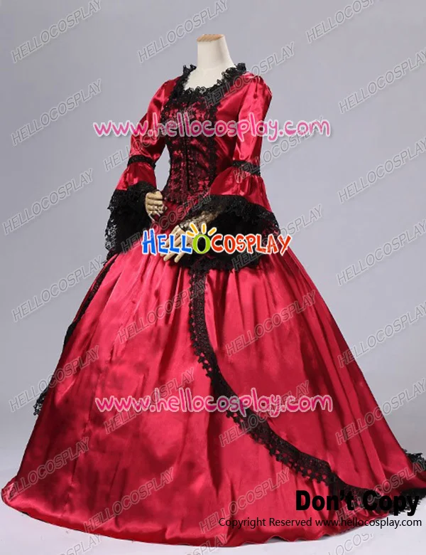 Marie Antoinette Gothic Victorian ชุดซาติน Reenactment เสื้อผ้าสีแดง Lolita เครื่องแต่งกาย H008