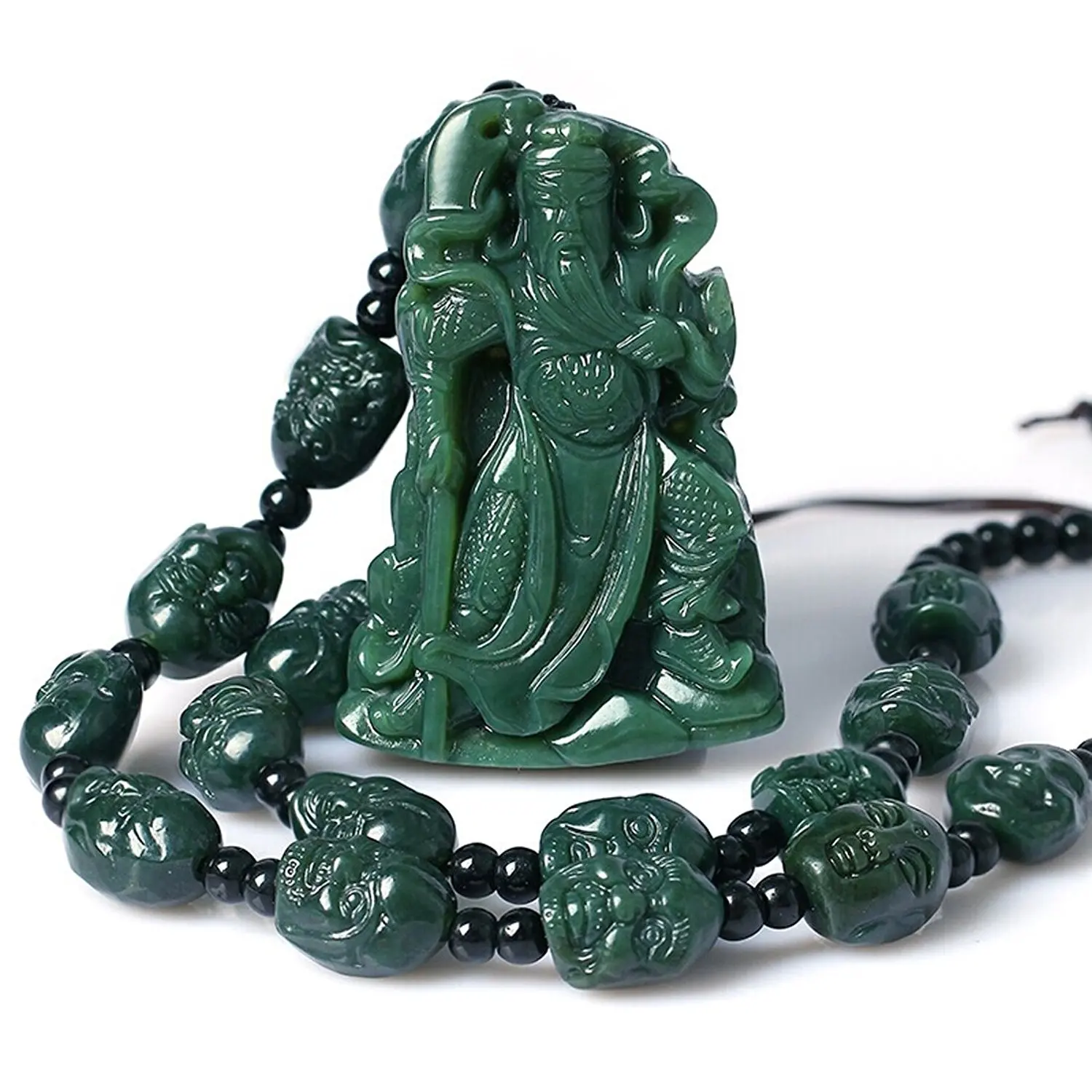 

Natural Hand Carved Green Jade Wealth Guan Yu Necklace Pendant Women Mens Gemstone Jewelry Gift Wholesale