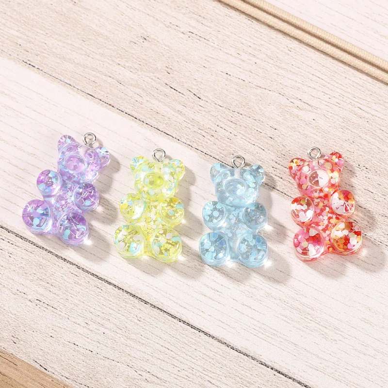 20pcs 20*30mm Bear Charms  Flatback Resin Cabochons  Glitter charms for  Keychain Pendant  Necklace DIY making