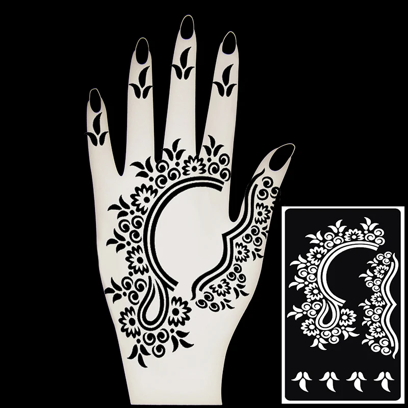 Plantillas de mano de tatuaje de Henna Mehndi para mujer, autoadhesiva pintura corporal, tatuaje de Mandala reutilizable, Kit de pintura de boda