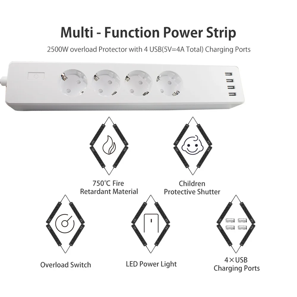 With USB four-hole EU intelligent voice control socket wifi  control timer switch Smart home wireless socket