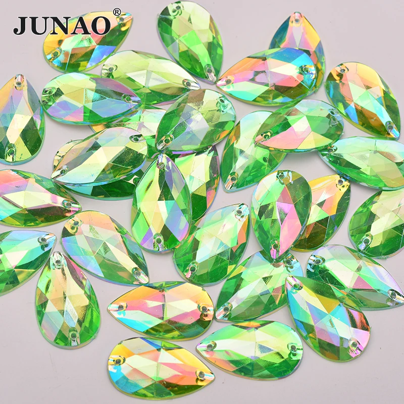 JUNAO 17*28mm 100 pezzi cucito grande viola AB Teardrop Strass Applique Flatback pietre di cristallo acrilico cucito Strass per l\'artigianato