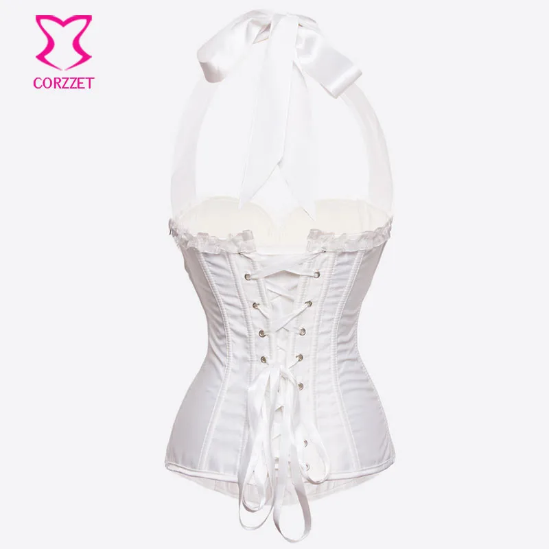 Corzzet Sexy Bridal Corset White Satin Corset Bridal Push Up Overbust Bustier Wedding Waist Slimming Plus Size Wholesale Corset