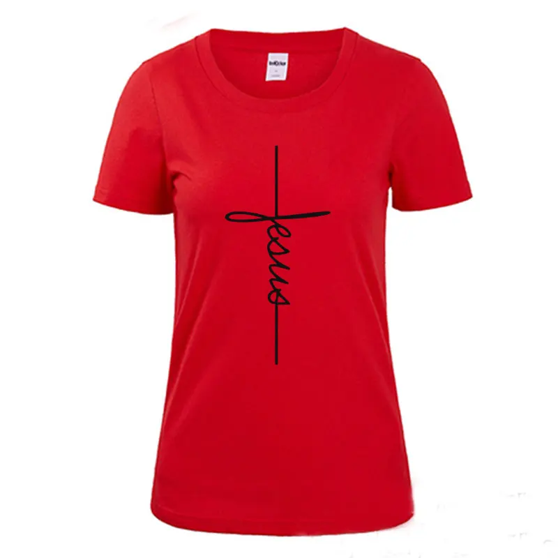 Nuove Donne di Gesù Croce T-Shirt Christian Religioso Tshirt Divertente Grafica Magliette Signore O Collo Casual Magliette E Camicette Nave di Goccia Vestiti di Cotone