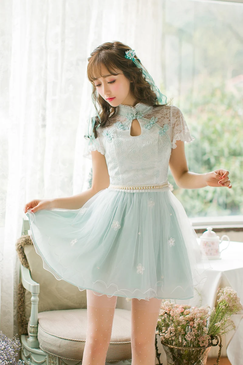 

Princess sweet lolita dress Candy Rain short sleeved lace dress C22AB7072