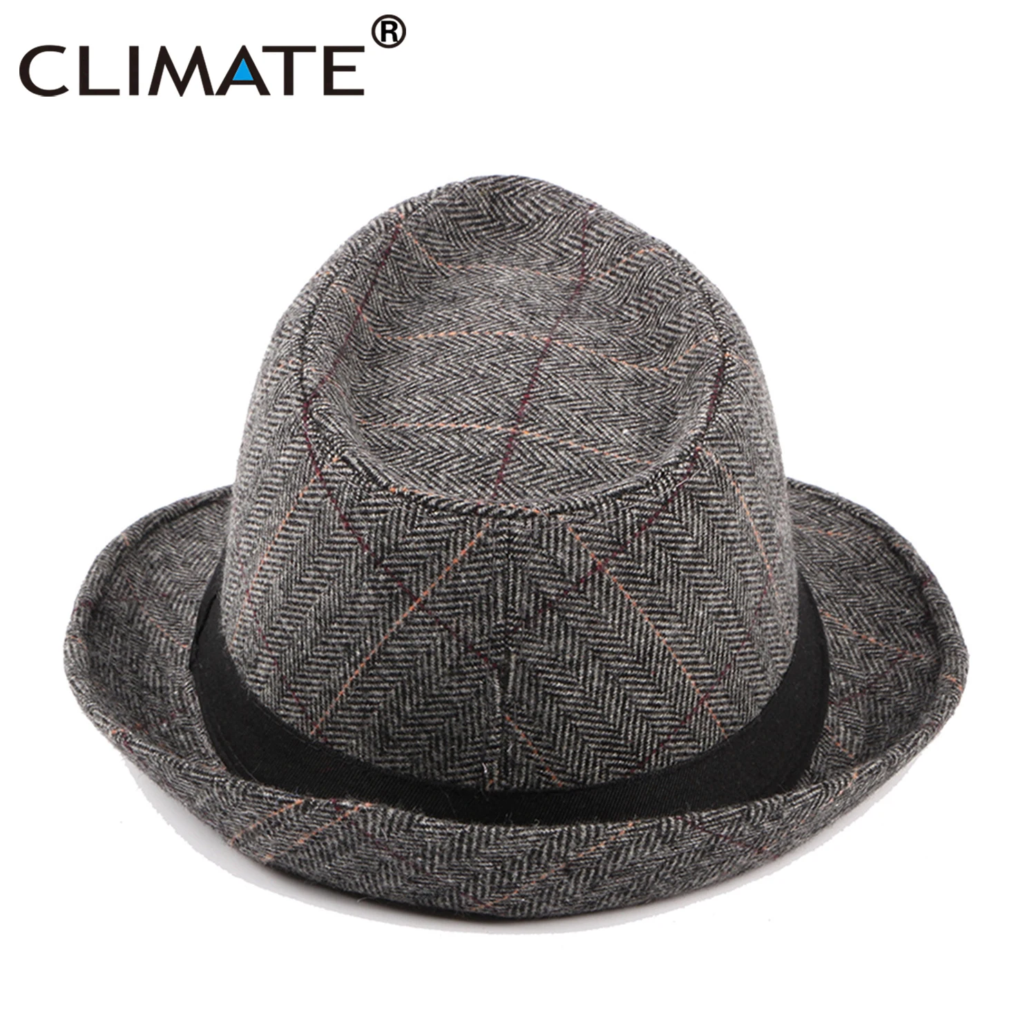 CLIMATE Men Jazz Hat Cap Fedora Plaid Formal Hats for Man Solid Winter Polyester Woolen Fedoras Cap Black Fedora Men Hat Cap