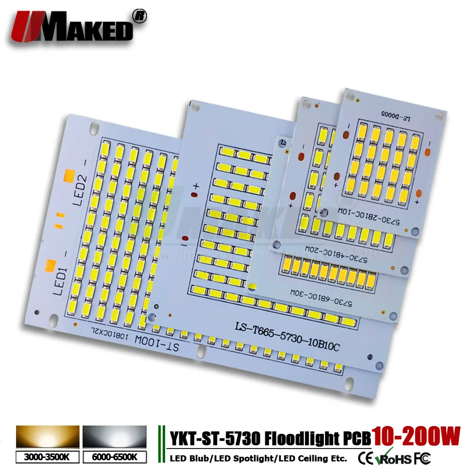 1pc LED pcb 10W 20W 30W 50W 100W 150W 200W Aluminum Heatsink with SMD5730 Light Source Floodlight pcb plate for outdoor LED lamp