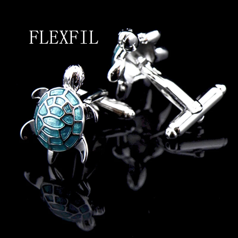 FLEXFIL Tortoise Shirt cufflinks for mens metal Chain Fashion Cuff links Button High Quality Luxury Wedding Groom Free Shipping