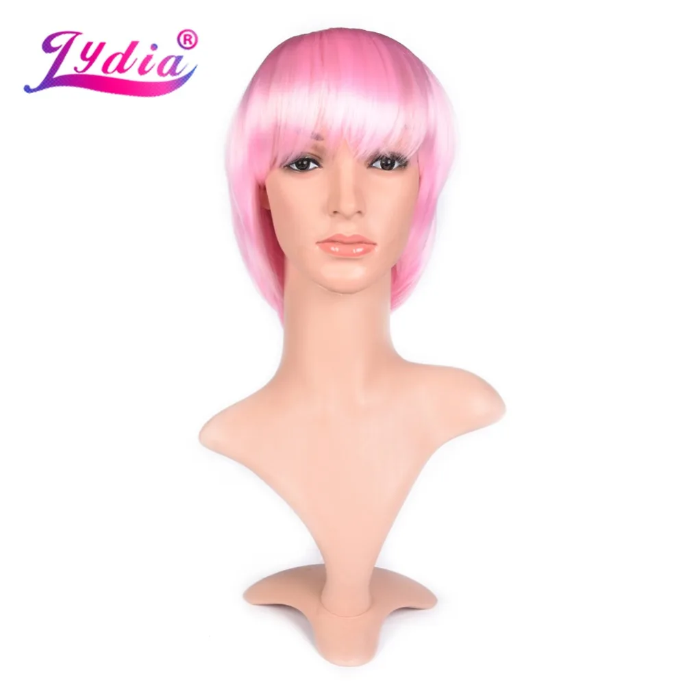 Lydia Wigs For Women Pure Color Pink Short Straight Bob wig High-temperature Fiber Synthetic African American Wig