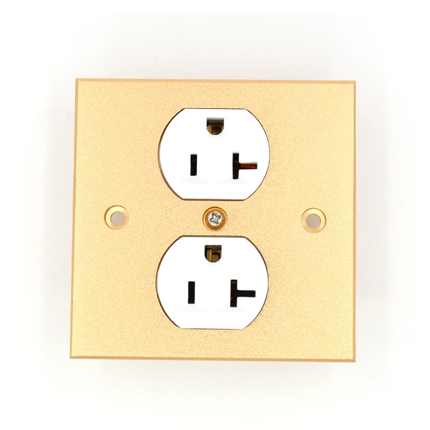 

one pieces pure alloy Wall Power Audio AV Grade Wall Power Outlet 2 Port white 86mmX86mm wall power sock with gold