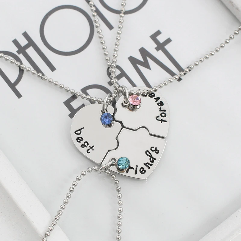 Best Friend 3Pcs Love Heart Sister Necklace Women Big Little Sis Mom BFF Necklaces Pendants Fashion Family Jewelry Collier Femme