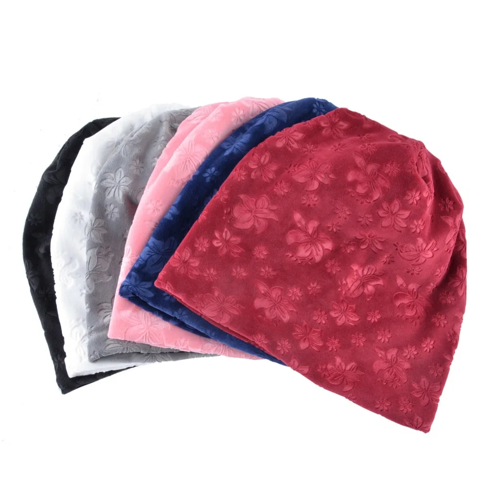 Feminino inverno grosso beanies moda em relevo flor quente chapéu e cachecol define feminino macio bonnet femme skullies boné senhoras cachecóis