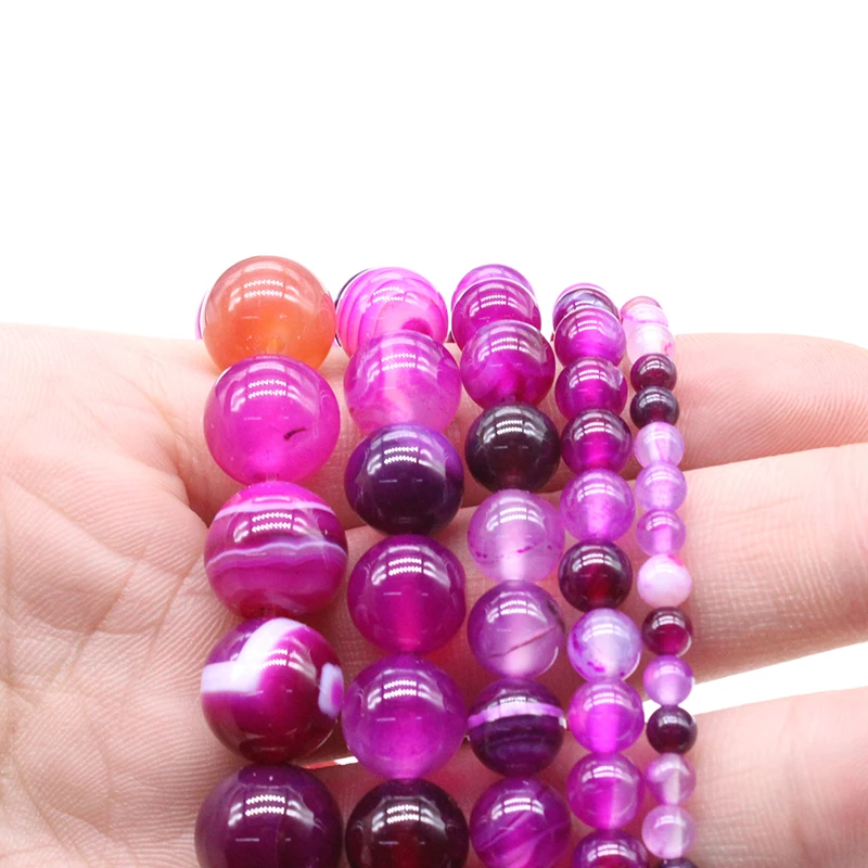 Natural Stone Beads Rose red Stripe agat Onyx Round Loose Beads 4 6 8 10 12 14mm Fit Diy Space Beads Jewelry Making