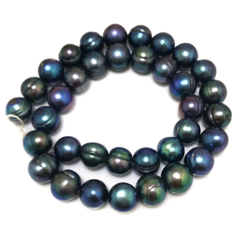 

16 inches 11-12mm Black Natural Round Fresh Water Pearls Loose Strand