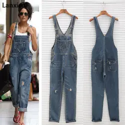 Fashion Women Denim Jumpsuit Ladies Spring Fashion Loose Jeans Rompers Female Casual  Overall Playsuit With Pocket