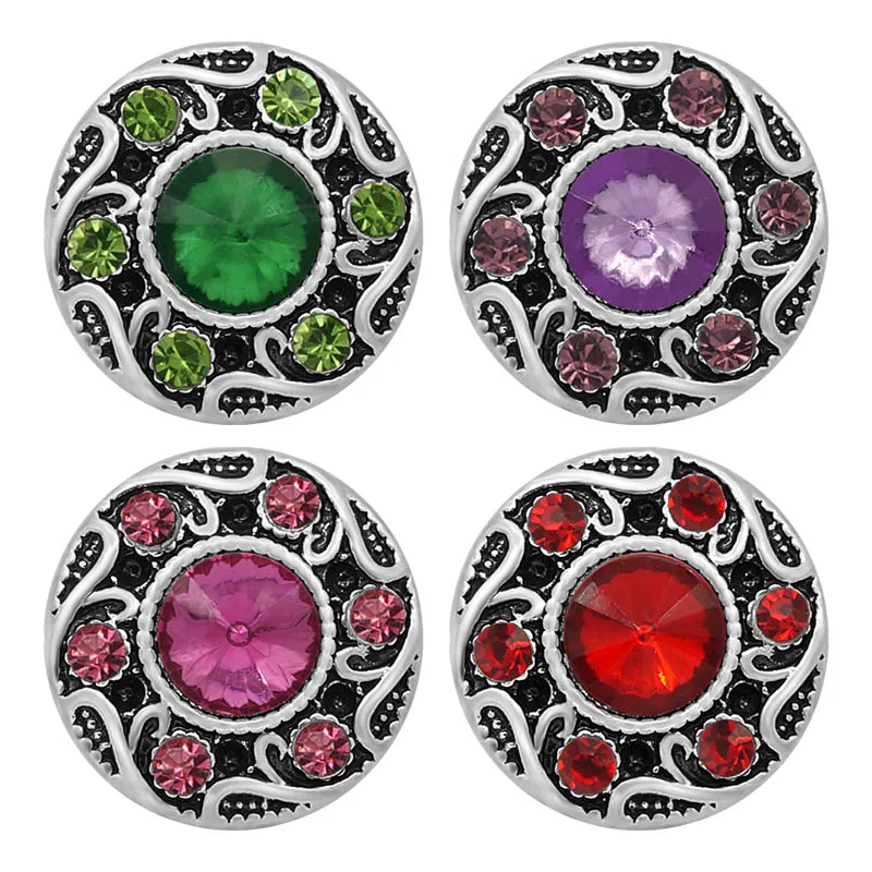 New Beauty elegant pattern rhinestone Metal 18mm snap buttons KZ3196 for DIY snap jewelry charm fittings wholesale