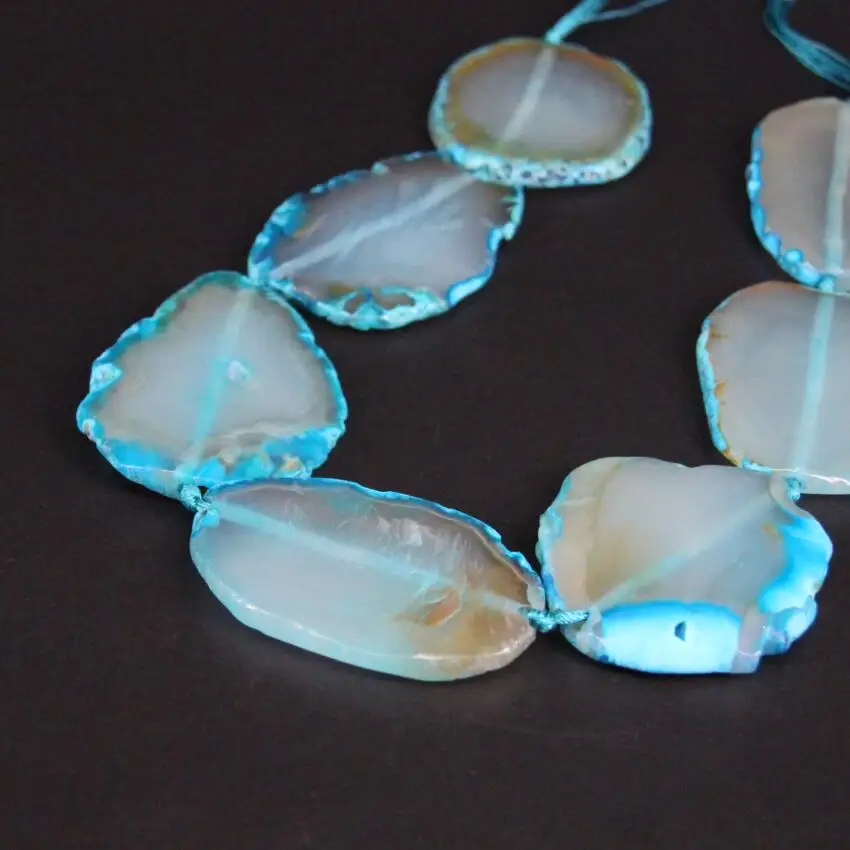 

15.5"/strand Large Light Blue Natural Agates Faceted Slab Nugget Loose Beads,Gems Stone Slice Pendants Nacklace Jewelry Making