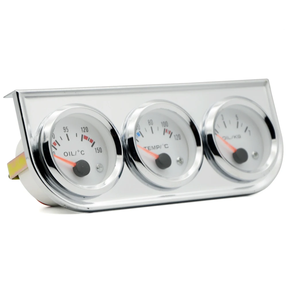 3 IN 1 Kit Gauges 52mm Water Temp Oil Pressure Oil Temp Gauges Chrome Housing White Face With Sensor