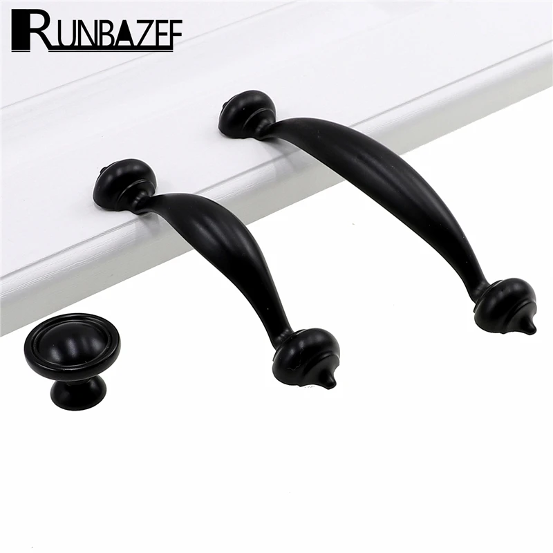 RUNBAZEF Zinc Alloy Black Cabinet Handles American Style Kitchen Cupboard Door Pulls Drawer Knobs Fashion Furniture Hardware