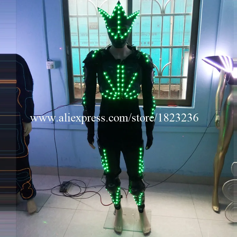 

Full Color Led Lighting Clothing Led Robot Luminous Costume With Led Mask For Stage Show Ballroom Dance Wear