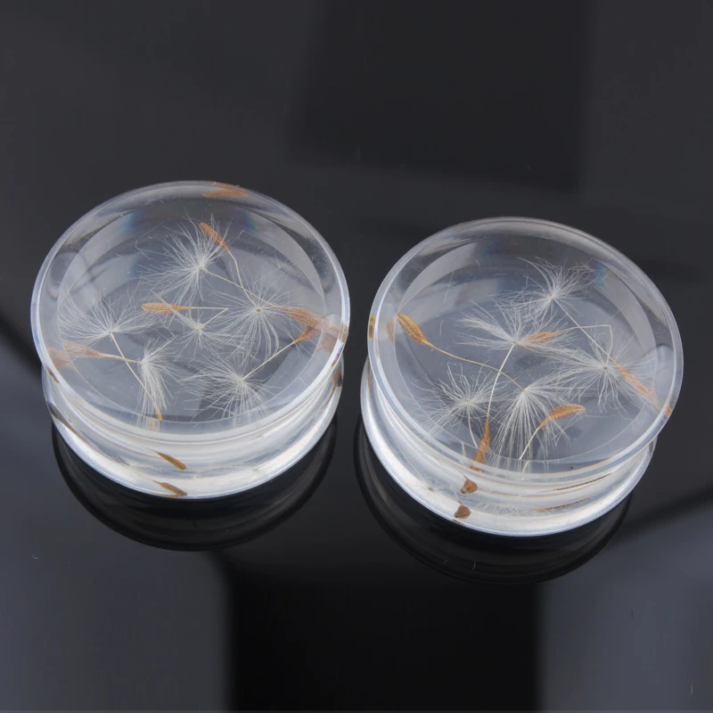 1 Pair White Dandelion Flower Ear Plug Acrylic Flesh Ear Plug Tunnel Ear Expander Gauges Body Piercing Oreja Jewelry 10-25mm