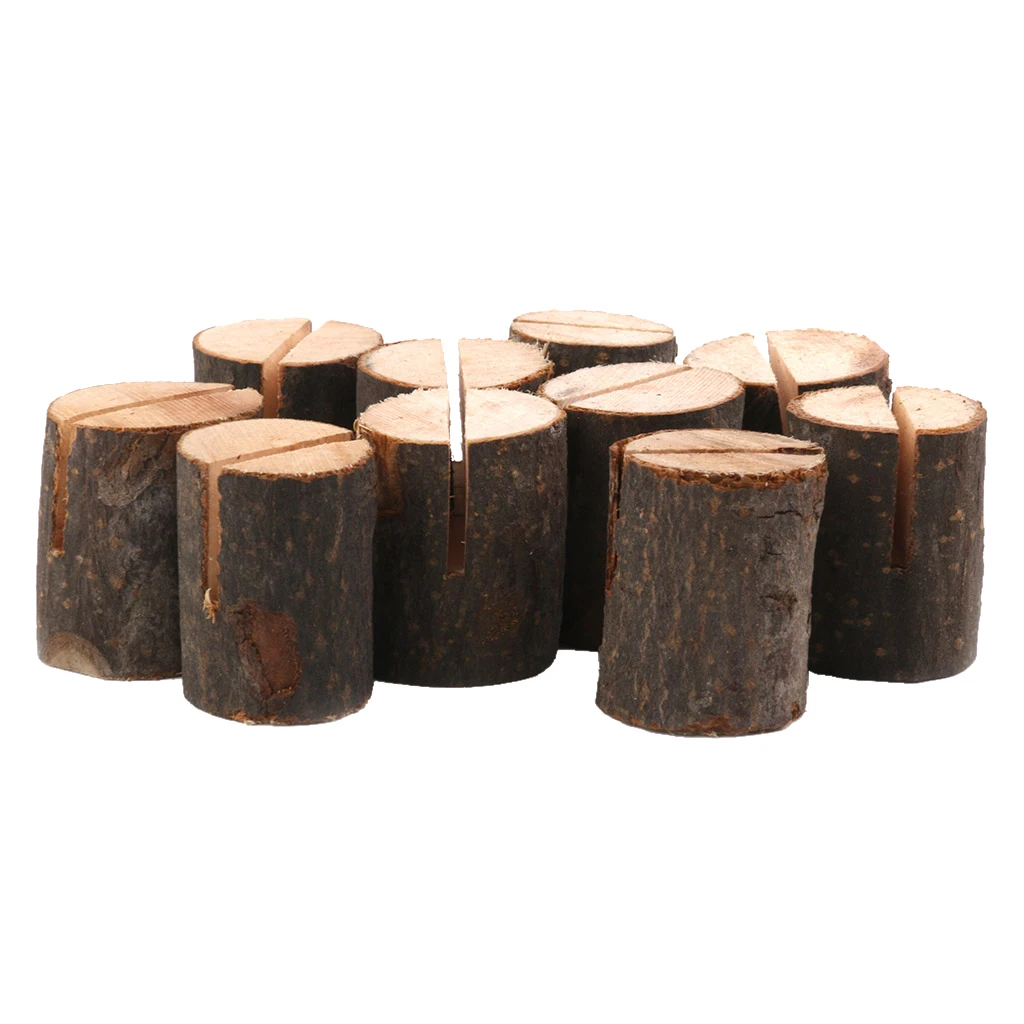 20PCS Mini Wooden Log Place Name Holders Menu Photo Rustic Table Decor Wedding Party Birthday Supplies