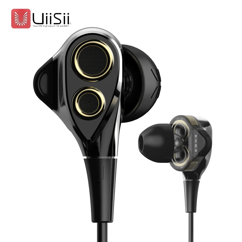 

UiiSii BA T8 DT 200 Dual Dynamaic Drive Earphone HiFi Super Bass In Ear with Microphone Volume Noise Cancelling For Smartphone