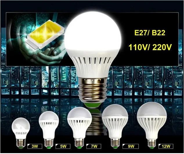 110V 220V LED Lights Best Energy Saving High Quality B22 E27 LED Bulb Lights 3W 5W 7W 9W 12W Warm Cool White Globe Lamps Bulbs