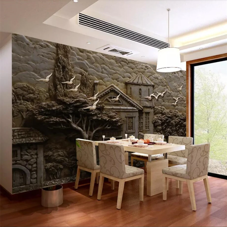 beibehang Custom wallpaper 3d photo mural relief forest huts big tree birds background wall painting home decor papel de parede